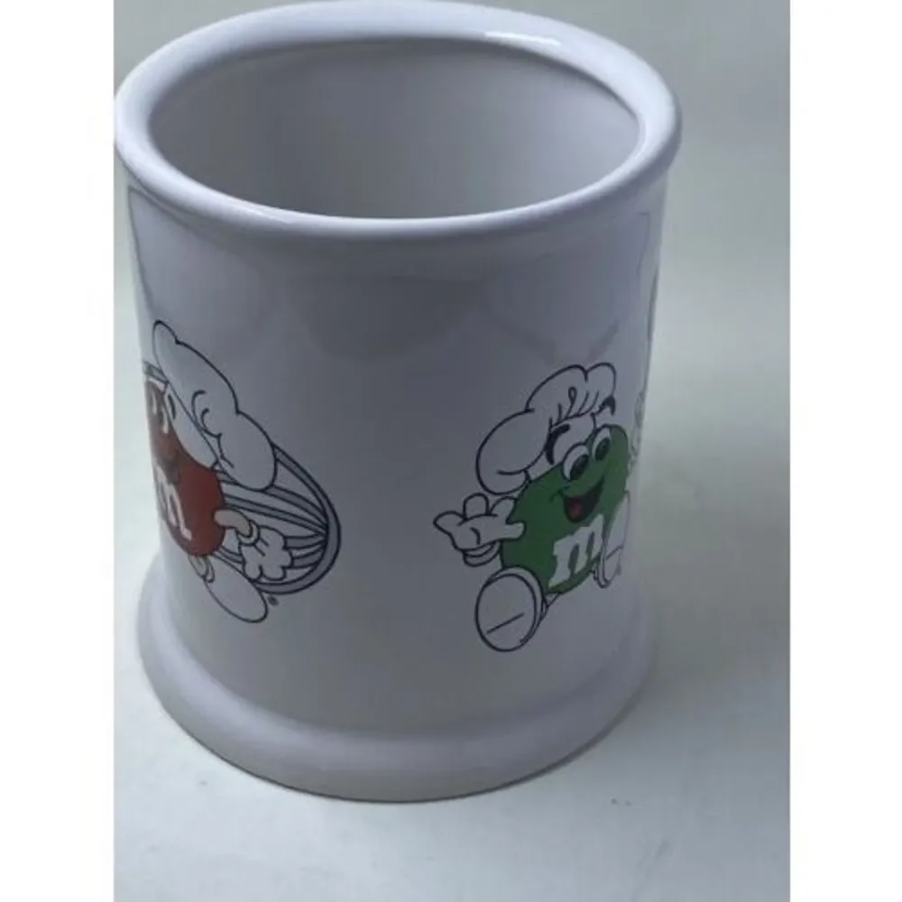 M&M’s Chef Ceramic Utensil Holder White Kitchen Canister Vintage Candy Decor